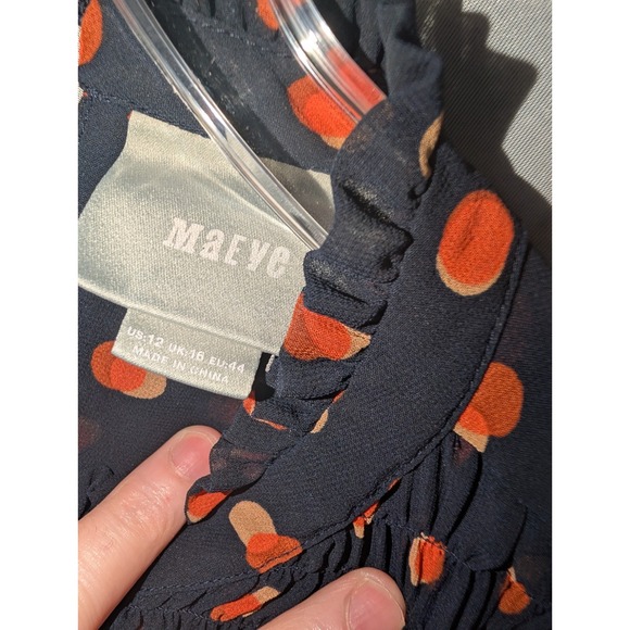 Anthropologie Maeve | Derby Polka Dot Sleeveless Sheer Blouse Navy US Sz12 - Picture 3 of 7
